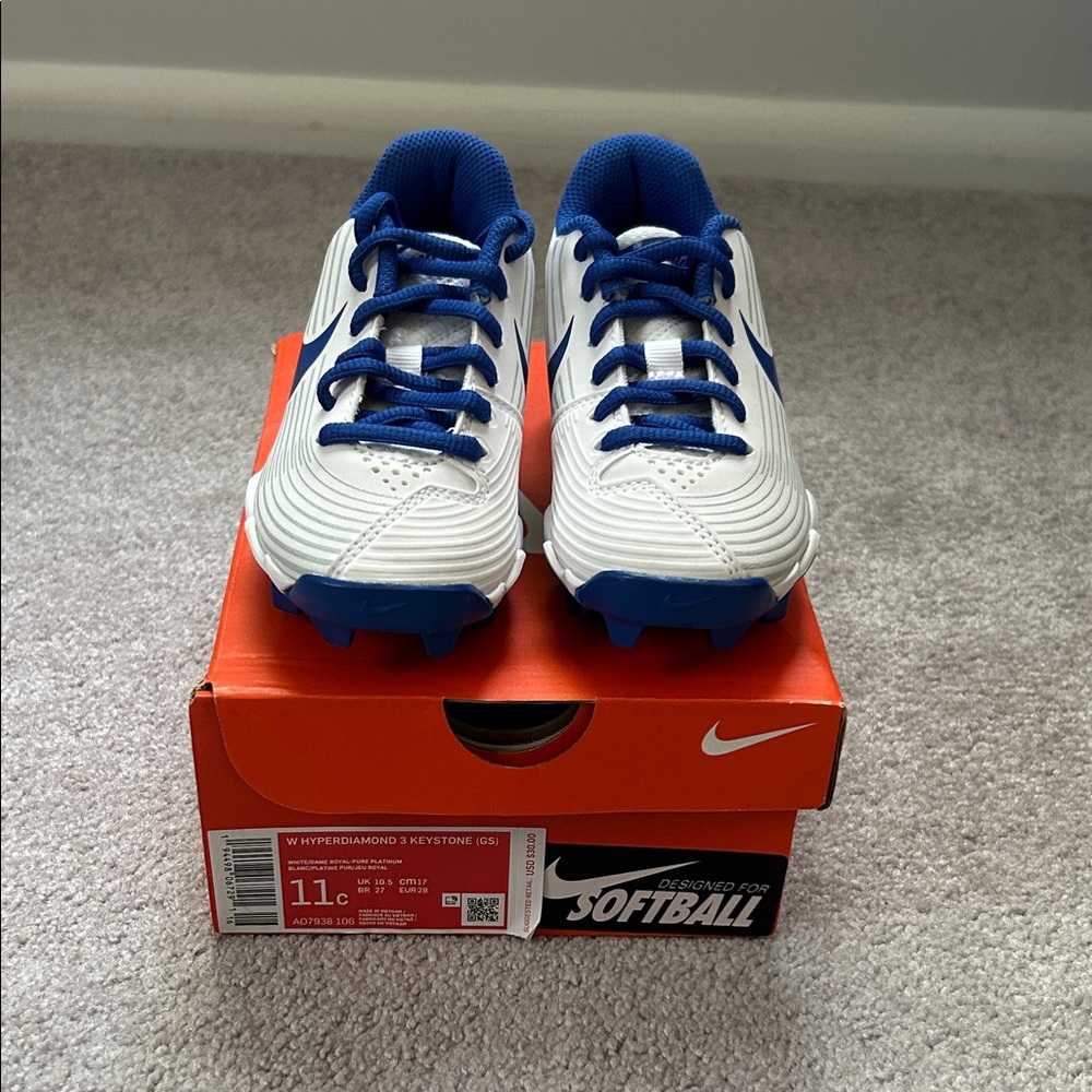 Nike Kids Softball Cleats - White and Blue